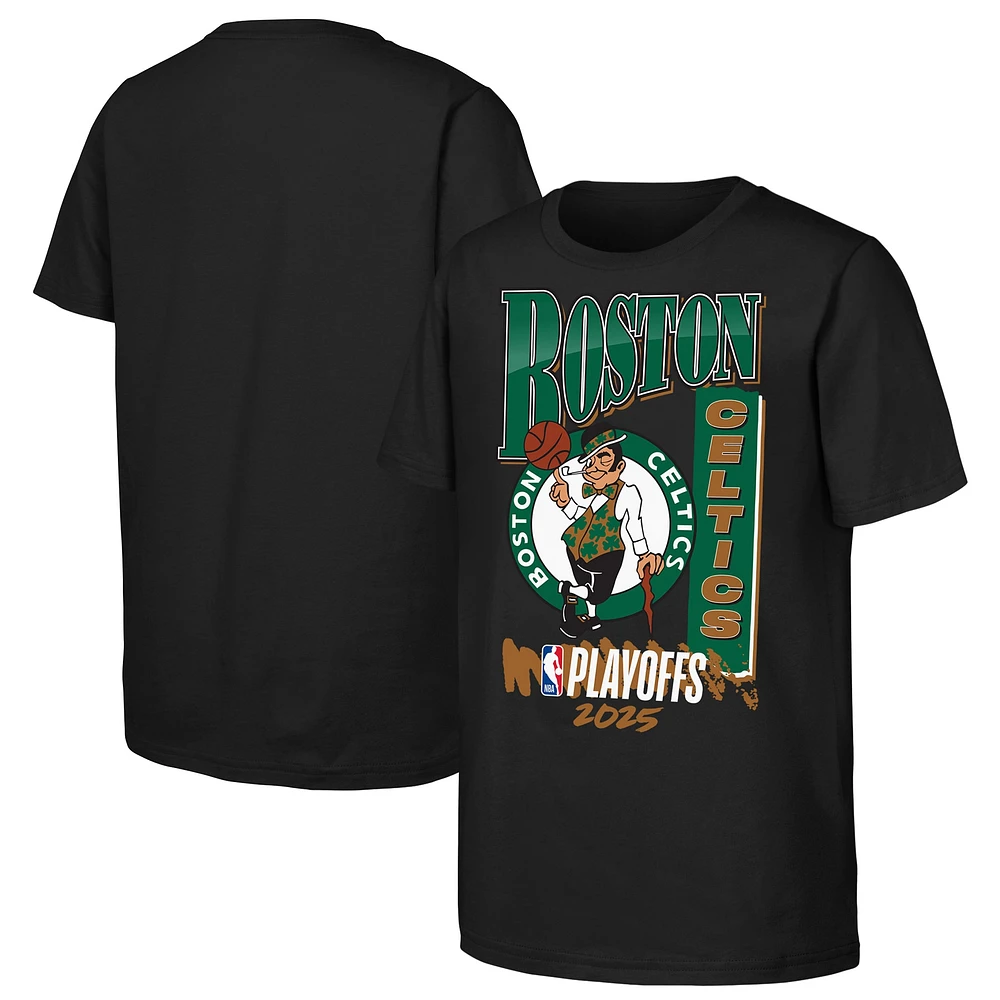 Youth Black Boston Celtics 2025 NBA Playoffs Hype T-Shirt