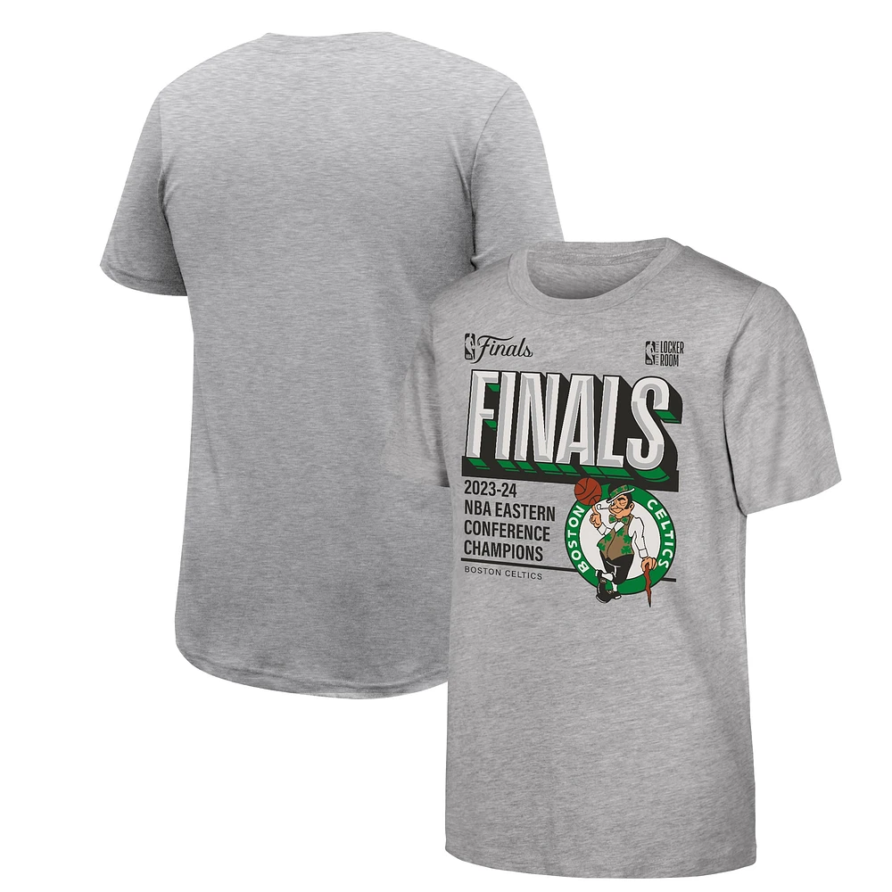 Youth Fanatics Heather Gray Boston Celtics 2024 Eastern Conference Champions Locker Room T-Shirt