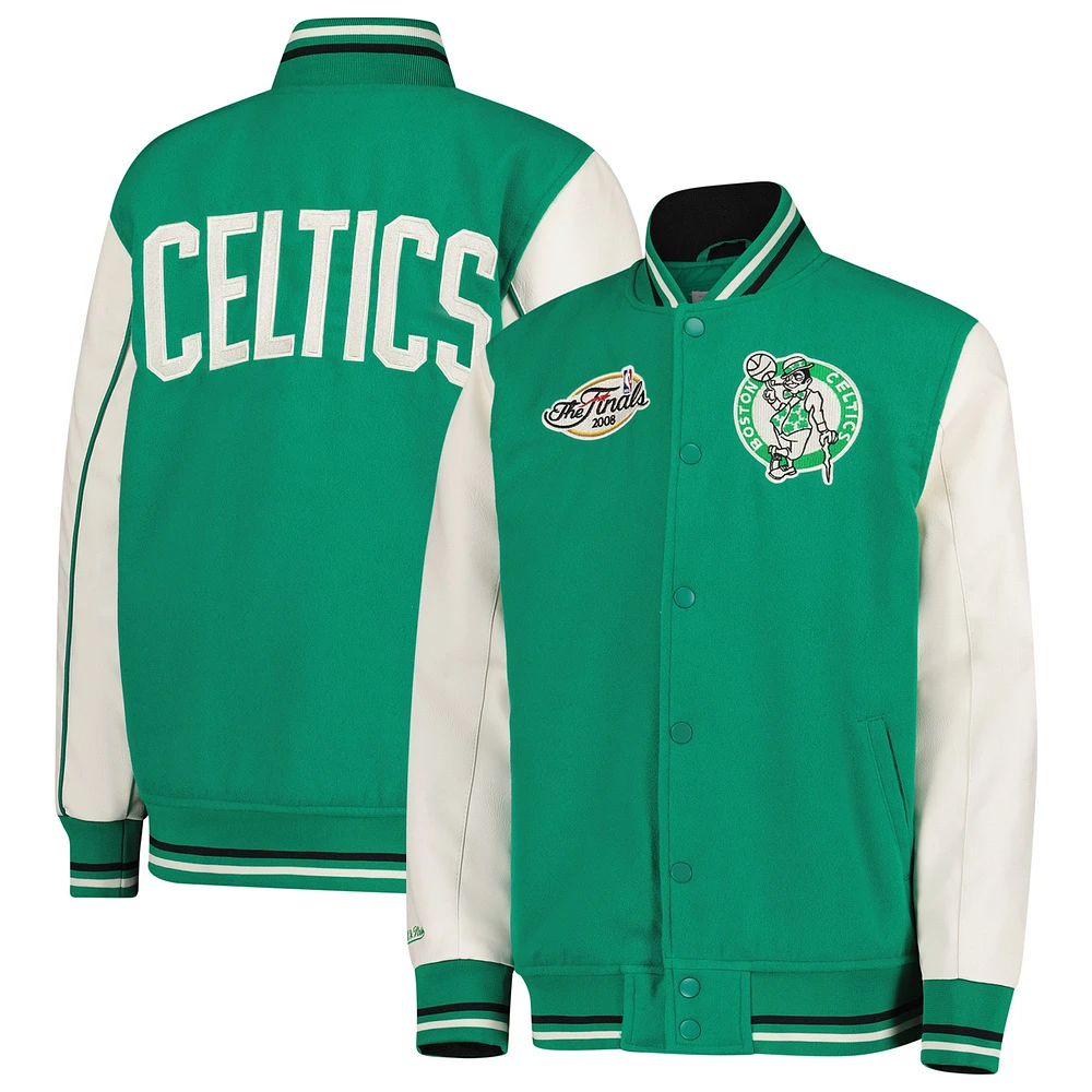 Veste universitaire à boutons-pression complète Mitchell & Ness Kelly Green des Boston Celtics pour jeunes