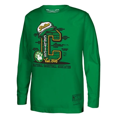 T-shirt à manches longues goutte pour jeunes Mitchell & Ness Kelly Green Boston Celtics Hardwood Classics Vintage Players