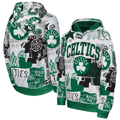 Sweat à capuche style sauvage Boston Celtics blanc/vert Kelly pour jeunes