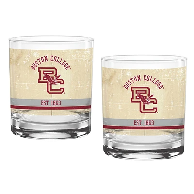 Boston College Eagles, paquet de deux 14oz. Ensemble de verres vintage beige