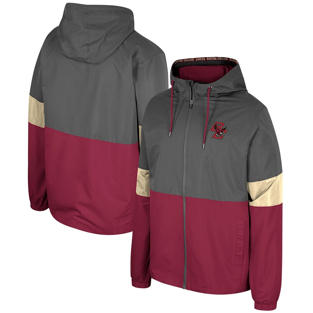 Veste à capuche entièrement zippée Colosseum Charcoal Boston College Eagles Miles pour hommes