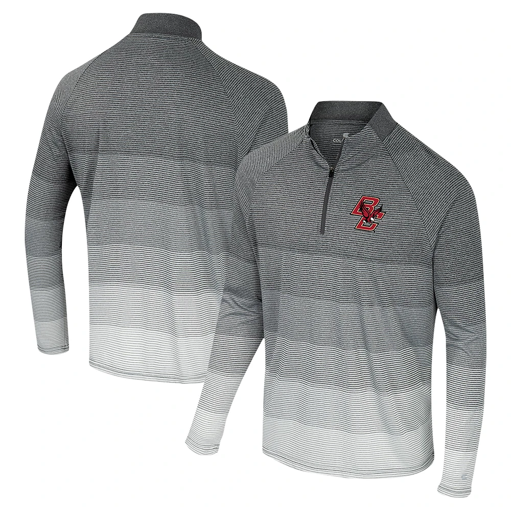 Coupe-vent à glissière quart de zip en maille rayée gris Colosseum pour homme Boston College Eagles AI Raglan