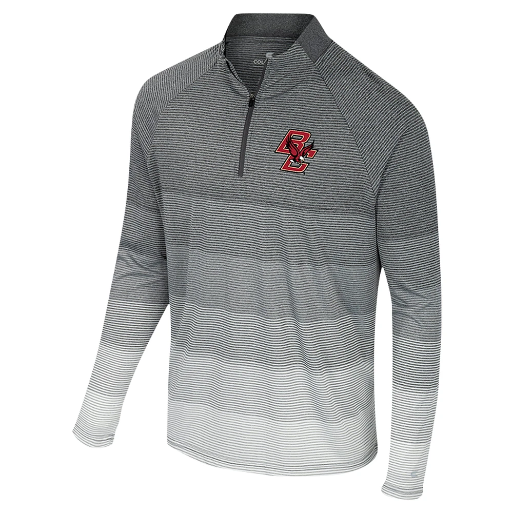 Coupe-vent à glissière quart de zip en maille rayée gris Colosseum pour homme Boston College Eagles AI Raglan