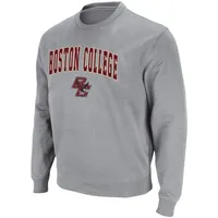 Men's Colosseum Heathered Gray Boston College Eagles Arch & Logo Tackle Twill Pullover Sweatshirt