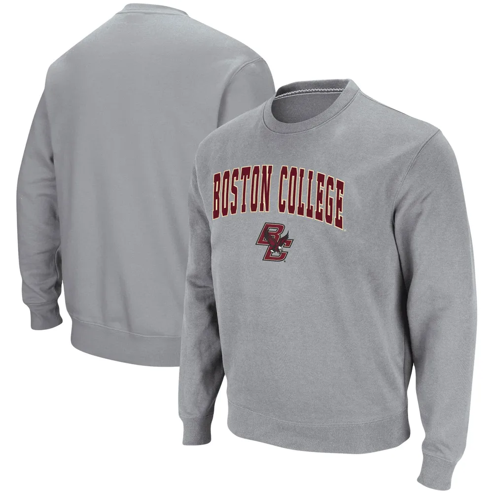 Men's Colosseum Heathered Gray Boston College Eagles Arch & Logo Tackle Twill Pullover Sweatshirt