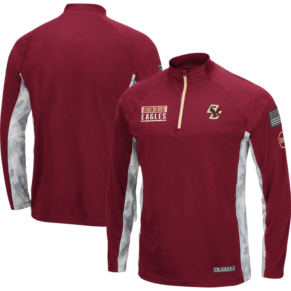 Men's Colosseum Maroon/Camo Boston College Eagles Operation Hat Trick Military Appreciation Snow Cruise Raglan Quarter-Zip Top