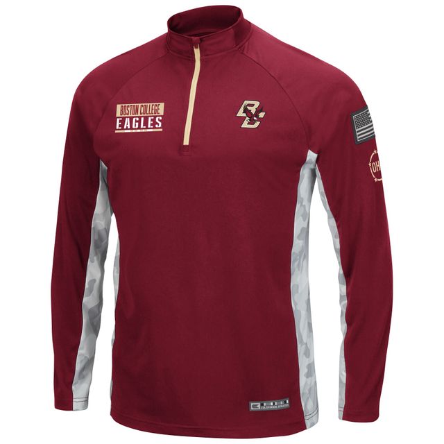 Colosseum marron/camouflage pour homme Boston College Eagles Operation Hat Trick Military Appreciation Snow Cruise Raglan Quarter-Zip Top