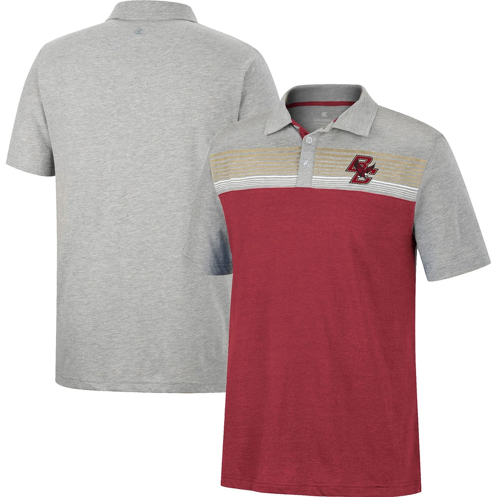 Polo léger Boston College Eagles Caddy Colosseum marron/gris chiné pour homme