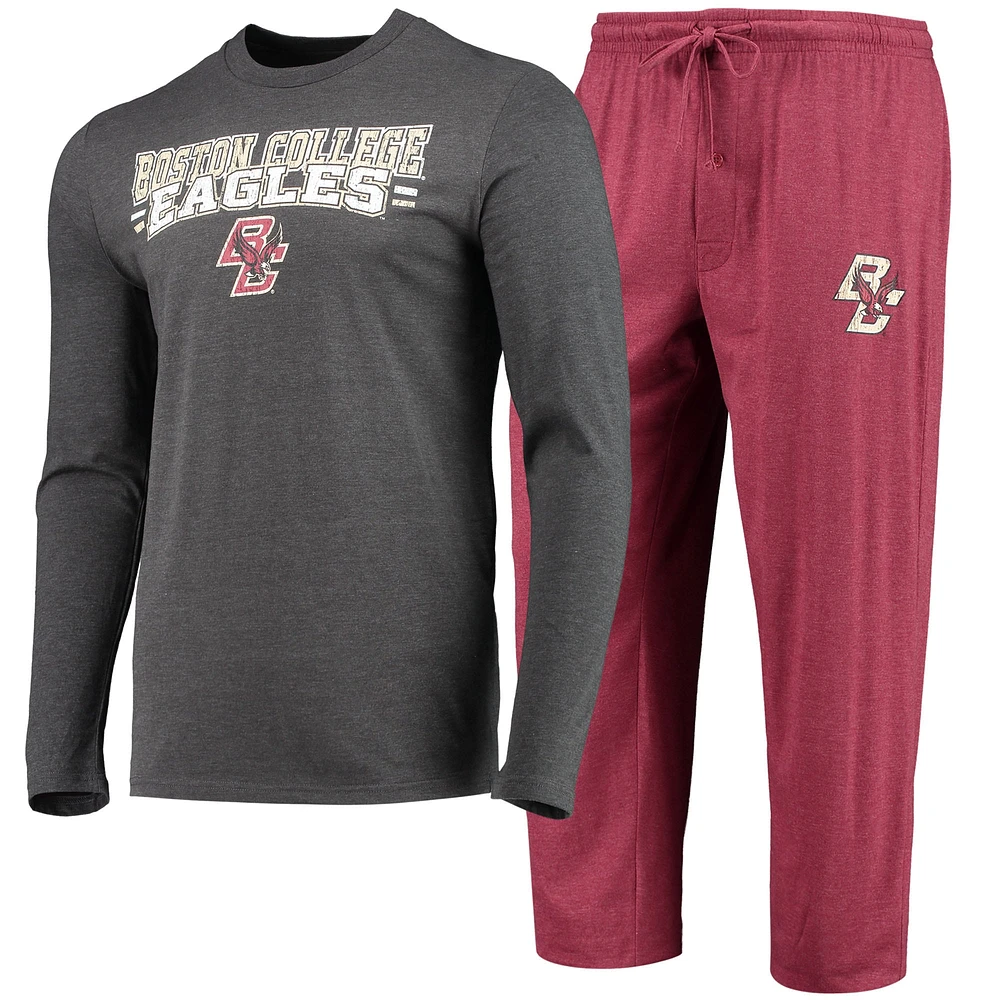 Concepts Sport Ensemble de nuit pour homme Bordeaux/anthracite chiné Boston College Eagles Meter T-shirt à manches longues et pantalon