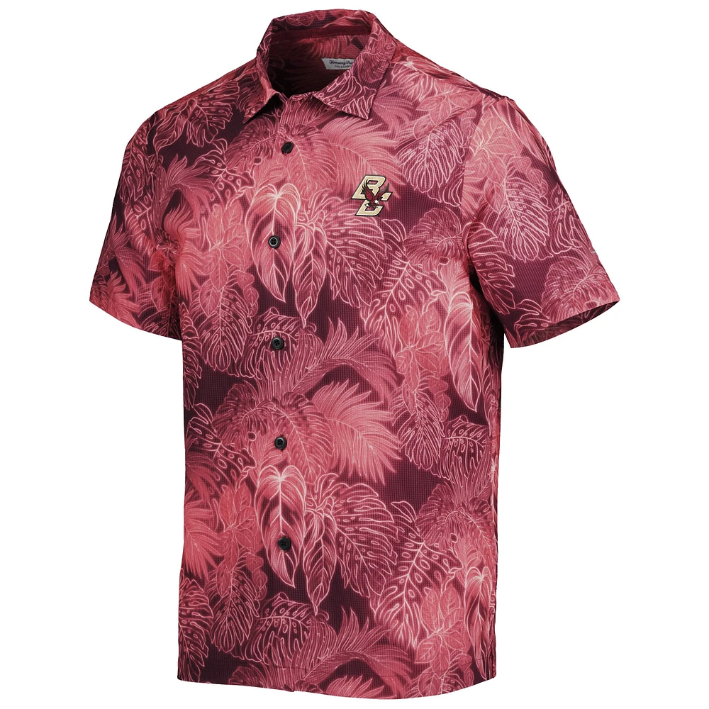 Men's Tommy Bahama Maroon Boston College Eagles Coast Luminescent Frond Camp IslandZone Button-Up Shirt