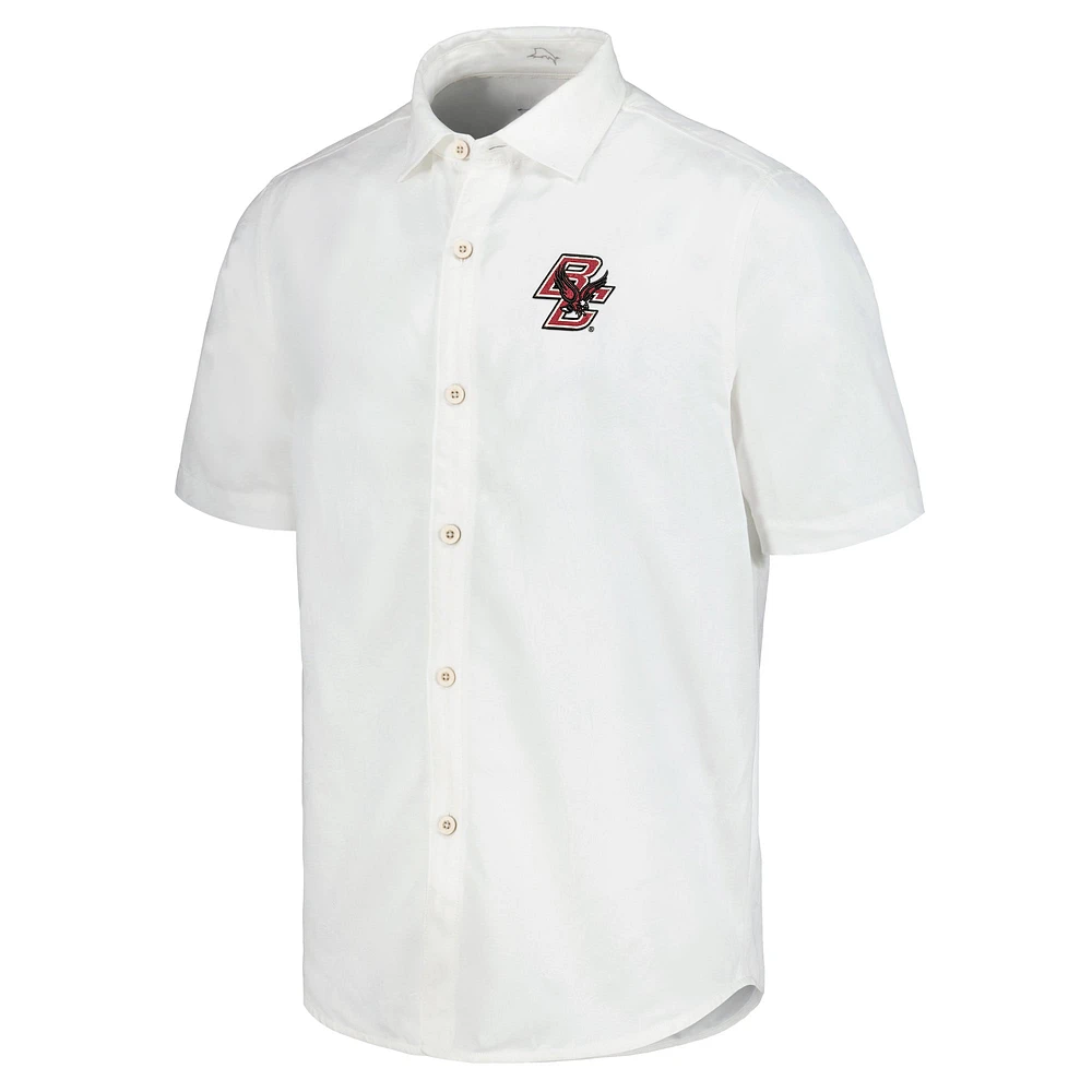 Men's Tommy Bahama White Boston College Eagles Coconut Point Palm Vista IslandZone Camp Button-Up Shirt