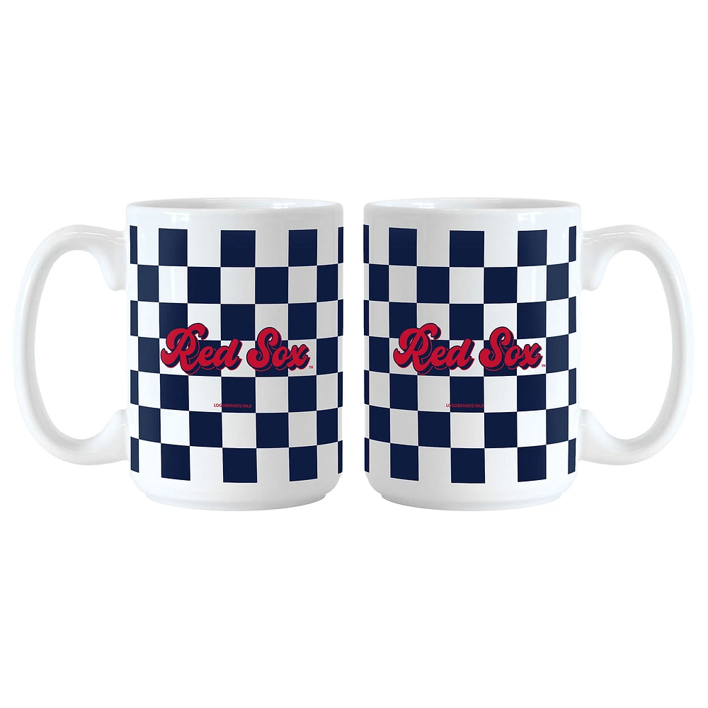 Boston Red Sox 2-Pack 15oz. Checkered Wordmark Mug Set