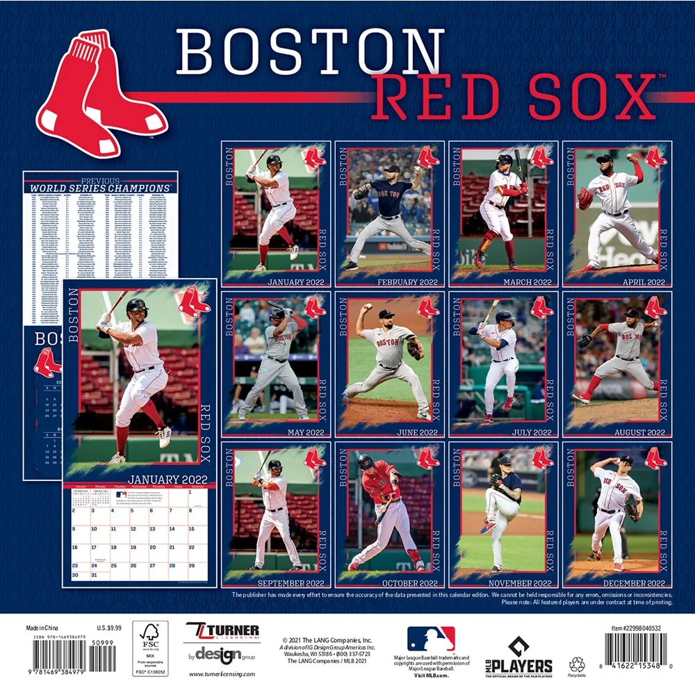 Mini calendrier mural Boston Red Sox 2022