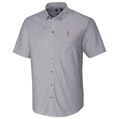 Boston Red Sox Cutter & Buck Short Sleeve Stretch Oxford Button-Down Shirt - Charcoal