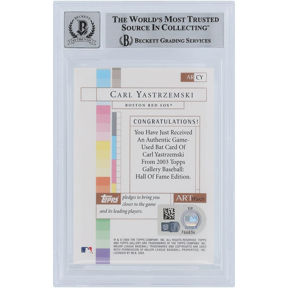 V106832 RedSox Carl Yastrzemski Boston Red Sox Autographié 2003 Topps Gallery Artifacts Bat Relic #AR-CY Beckett Fanatics Witnessed Authenticated 10 Card Carl Yastrzemski AUT TPP TRADING CARDS 45666 AUTTRC CA01B00129 #9