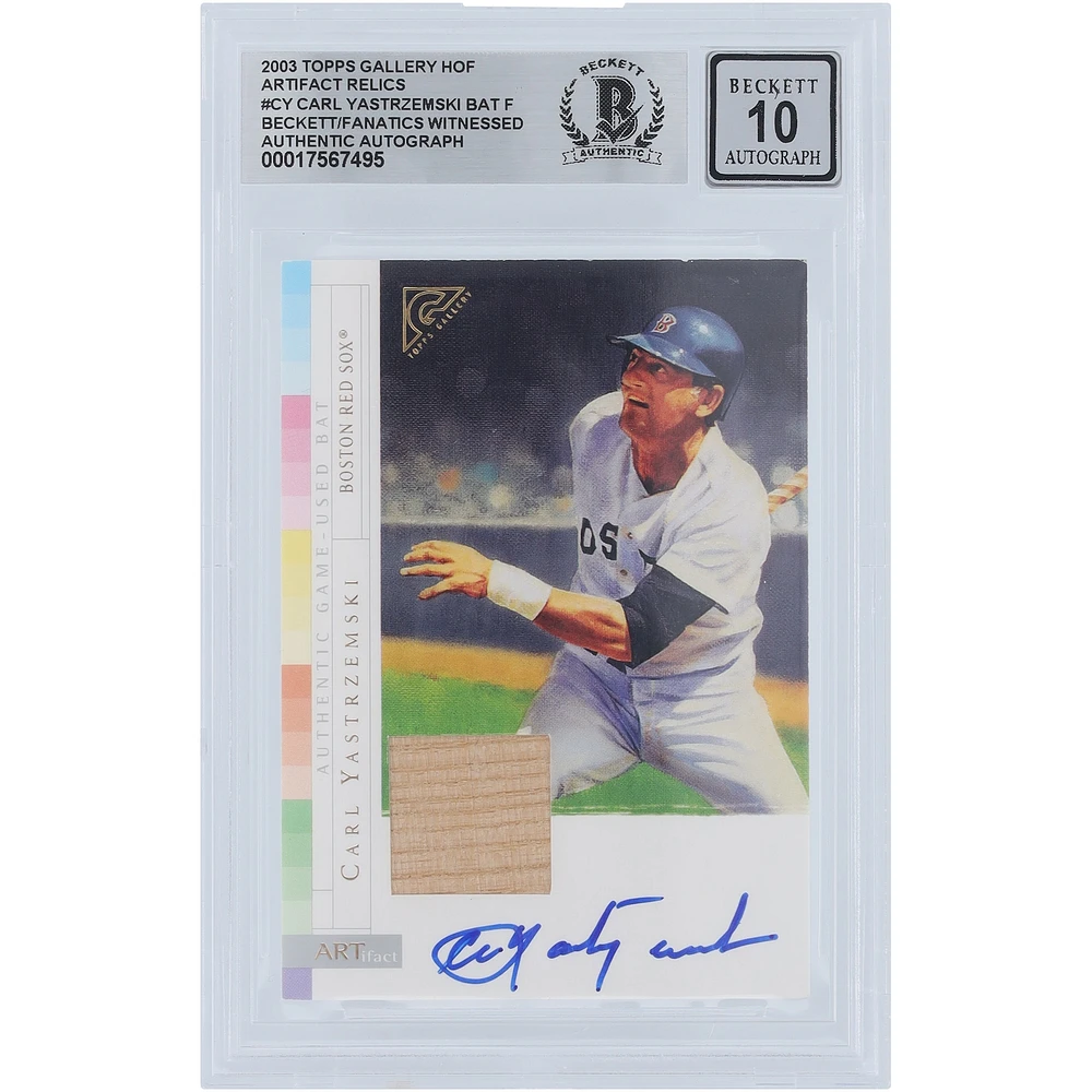 V106832 RedSox Carl Yastrzemski Boston Red Sox Autographié 2003 Topps Gallery Artifacts Bat Relic #AR-CY Beckett Fanatics Witnessed Authenticated 10 Card Carl Yastrzemski AUT TPP TRADING CARDS 45666 AUTTRC CA01B00129 #9