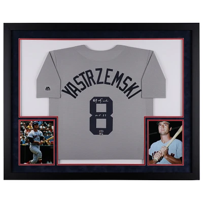 Maillot réplique Mitchell & Ness gris encadré de luxe autographié par Carl Yastrzemski des Boston Red Sox avec inscription « HOF 89 »