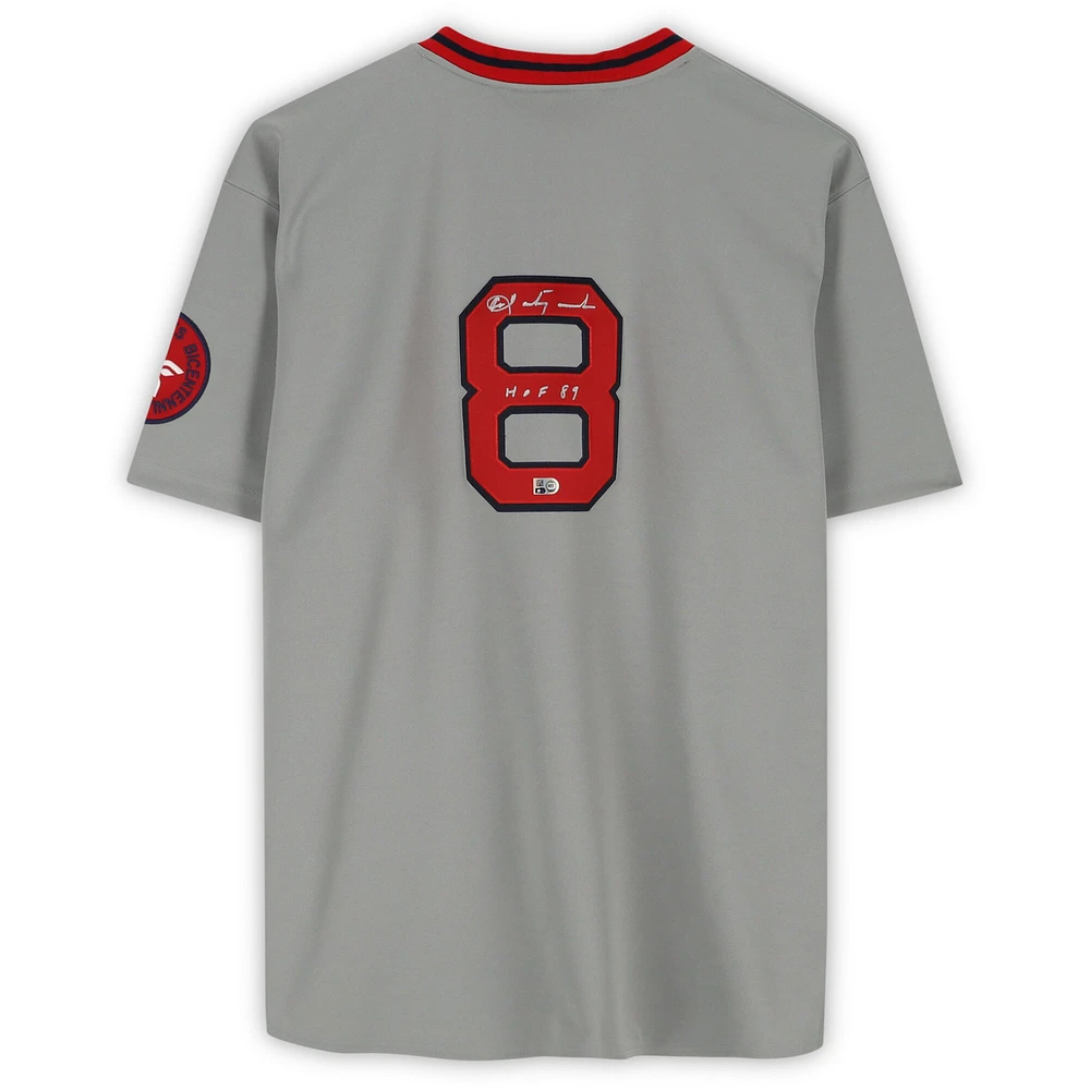 Maillot authentique autographié par Carl Yastrzemski des Boston Red Sox avec Mitchell et Ness et inscription « HOF 89 »