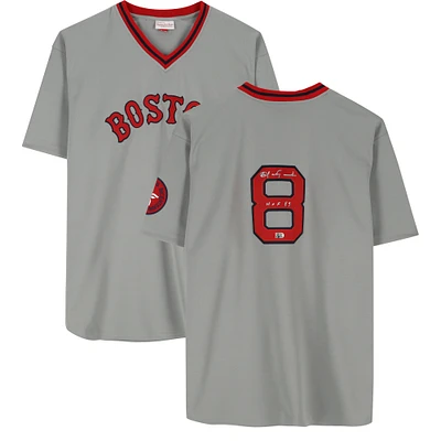 Maillot authentique autographié par Carl Yastrzemski des Boston Red Sox avec Mitchell et Ness et inscription « HOF 89 »