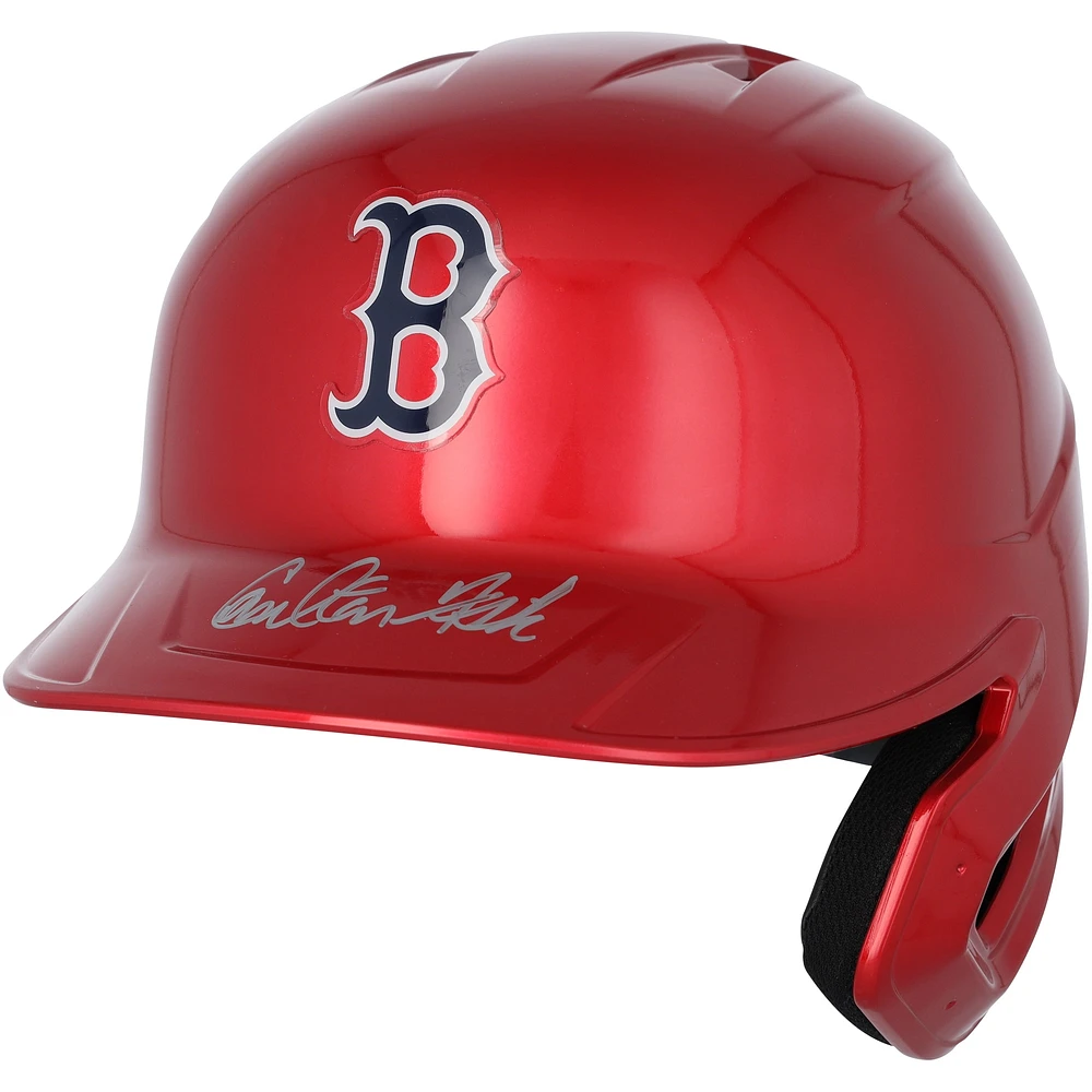 Réplique du casque de frappeur chromé alternatif autographié par Carlton Fisk des Red Sox de Boston