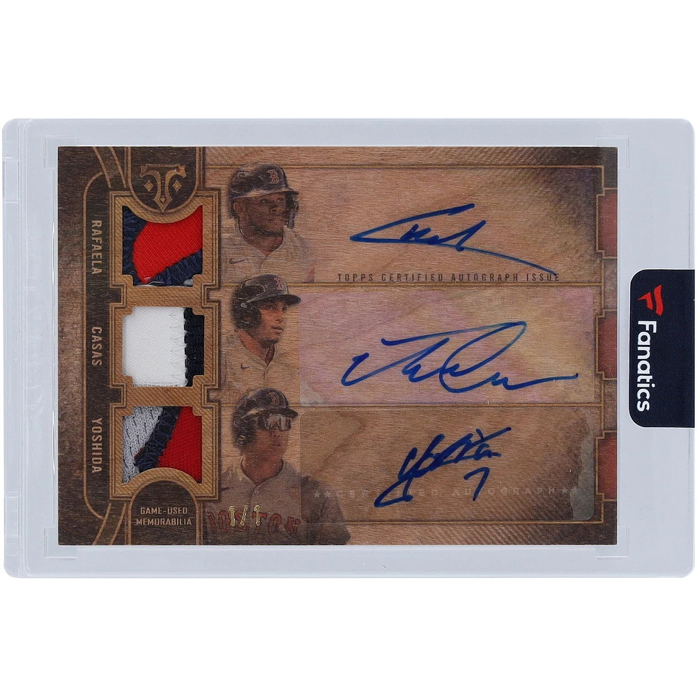 Carte Triple Relic 4 couleurs Topps Triple Threads 2024 autographiée par Ceddanne Rafaela, Triston Casas et Masataka Yoshida des Boston Red Sox #ARC-RCY #1/1