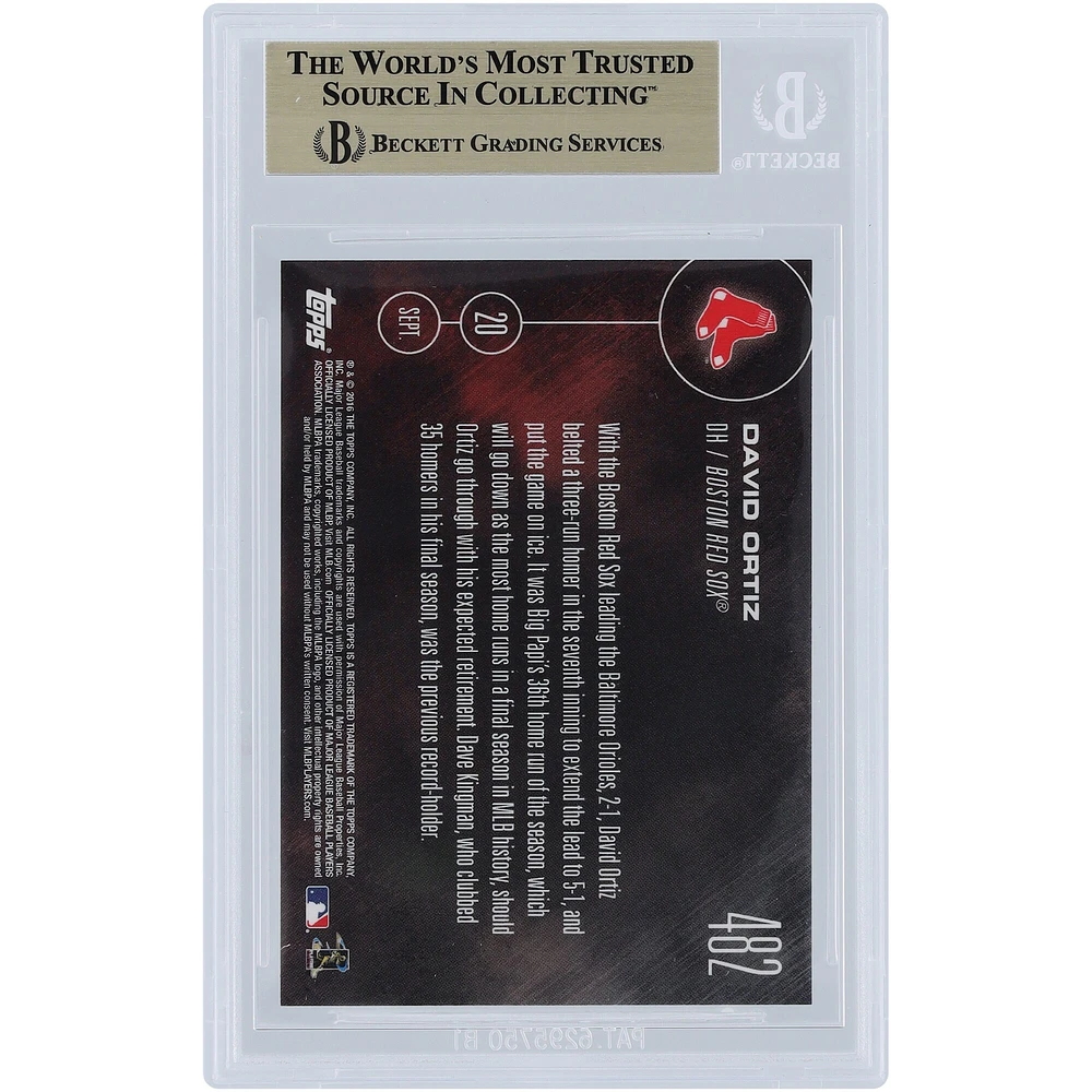David Ortiz Boston Red Sox 2016 Topps Now Sets Record for Most HR's in Final Season #482 BGS Authenticated 9.5 Card