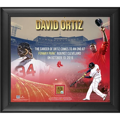 Collage encadré non signé de 15" x 17" de David Ortiz des Red Sox de Boston avec de la terre utilisée lors du match