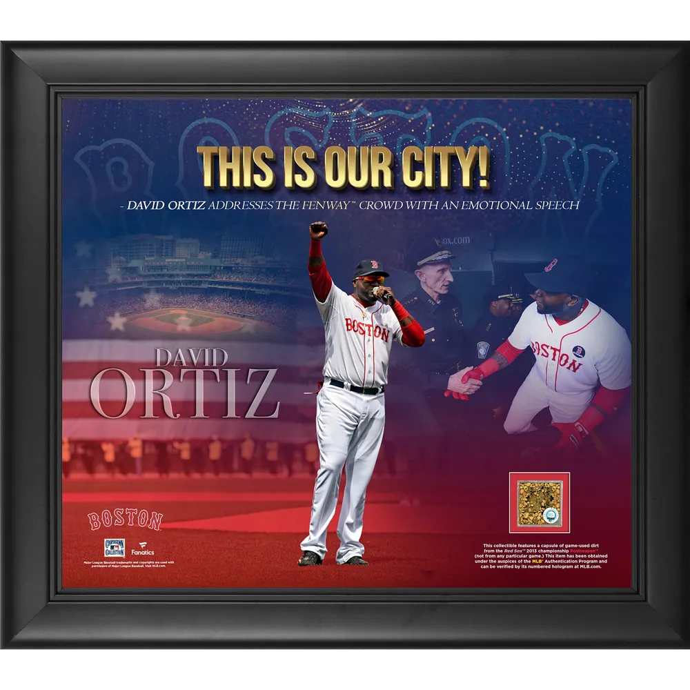 Lids David Ortiz Boston Red Sox Fanatics Authentic Framed Unsigned 15 x  17 Our City Speech Collage with Game-Used Dirt
