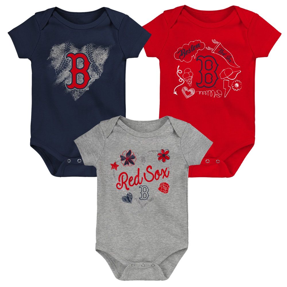 Girls Newborn & Infant Navy/Red/Heathered Gray Boston Red Sox 3-Pack Batter Up Bodysuit Set