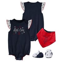 Girls Newborn & Infant Navy Boston Red Sox 3-Piece Home Plate Bodysuit Bib Booties Set