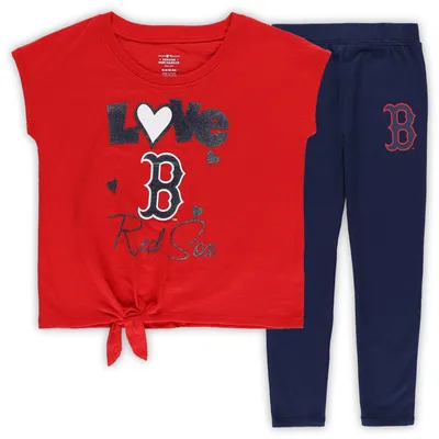Ensemble t-shirt et legging tri-mélange Forever Love Boston Red Sox pour filles préscolaire bleu marine/rouge