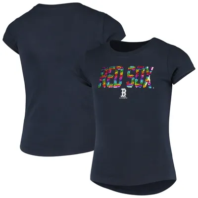 New Era Houston Astros Youth Girls Flip Sequin T-Shirt - Navy