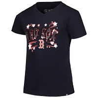 T-shirt à sequins New Era pour jeunes filles, bleu marine, Boston Red Sox, col en V