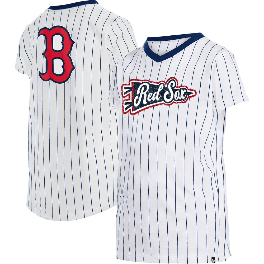Lids Boston Red Sox New Era Girls Youth Pinstripe V-Neck T-Shirt - White