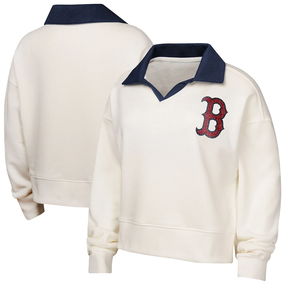 Sweat-shirt à col en V blanc pour jeunes filles Boston Red Sox Ballpark Hit