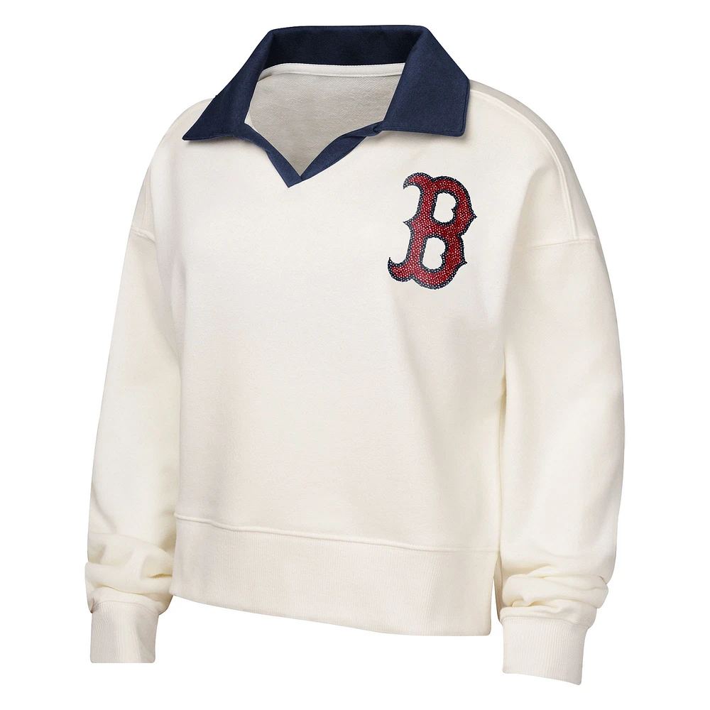 Sweat-shirt à col en V blanc pour jeunes filles Boston Red Sox Ballpark Hit