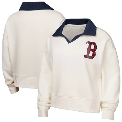 Sweat-shirt à col en V blanc pour jeunes filles Boston Red Sox Ballpark Hit