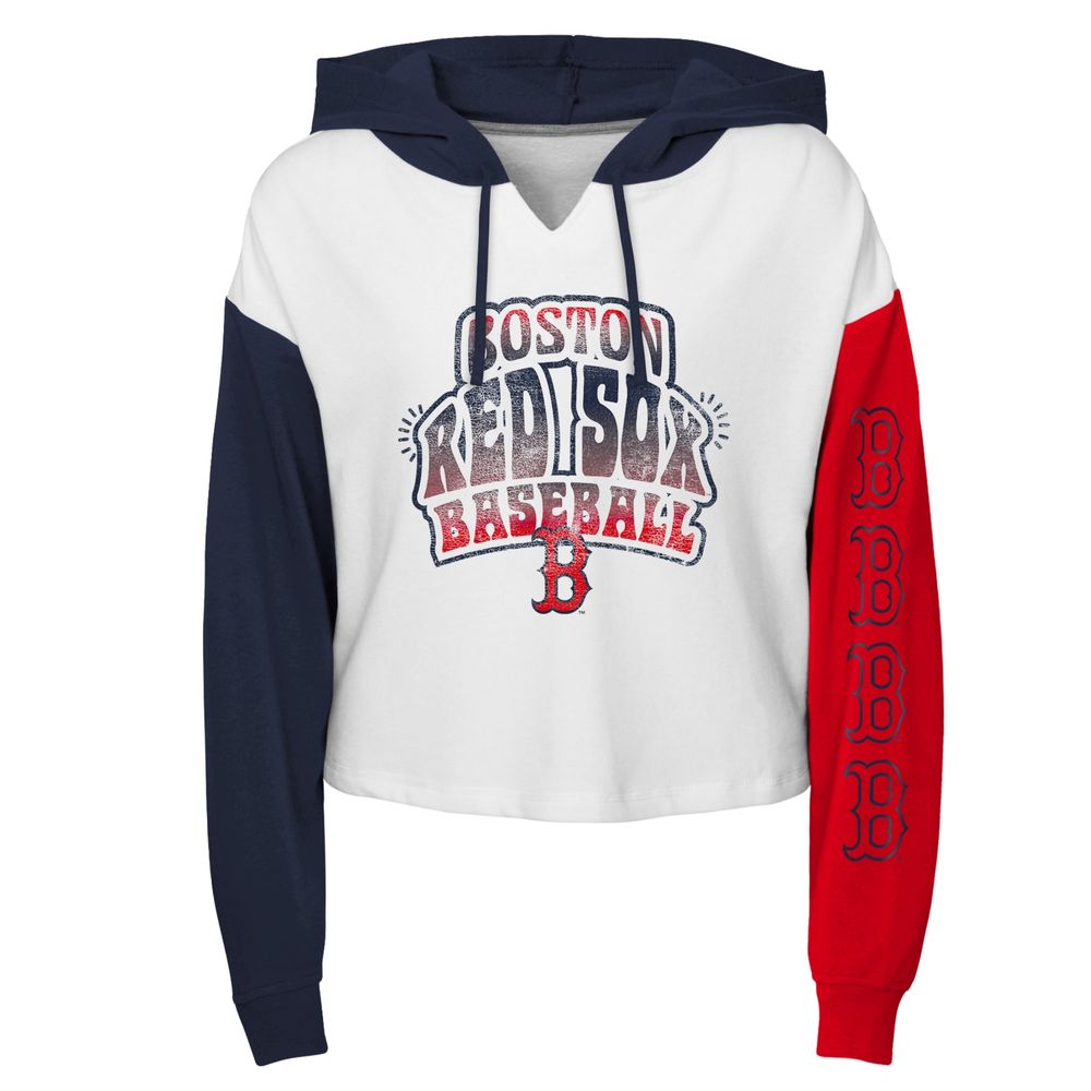 Outerstuff Girls Youth White Boston Red Sox Color Run Cropped Hooded  Sweatshirt