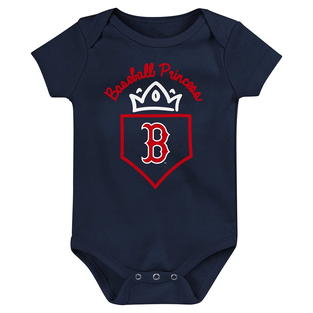 Ensemble de trois bodys Home Run Fanatics pour bébé bleu marine/rouge/rose Boston Red Sox