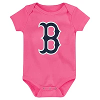 Ensemble de trois bodys Home Run Fanatics pour bébé bleu marine/rouge/rose Boston Red Sox