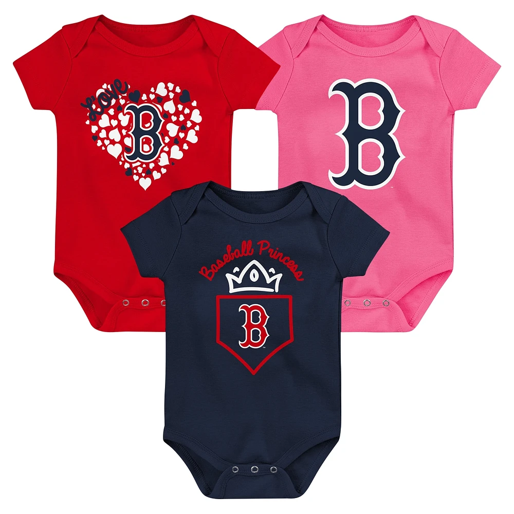 Ensemble de trois bodys Home Run Fanatics pour bébé bleu marine/rouge/rose Boston Red Sox