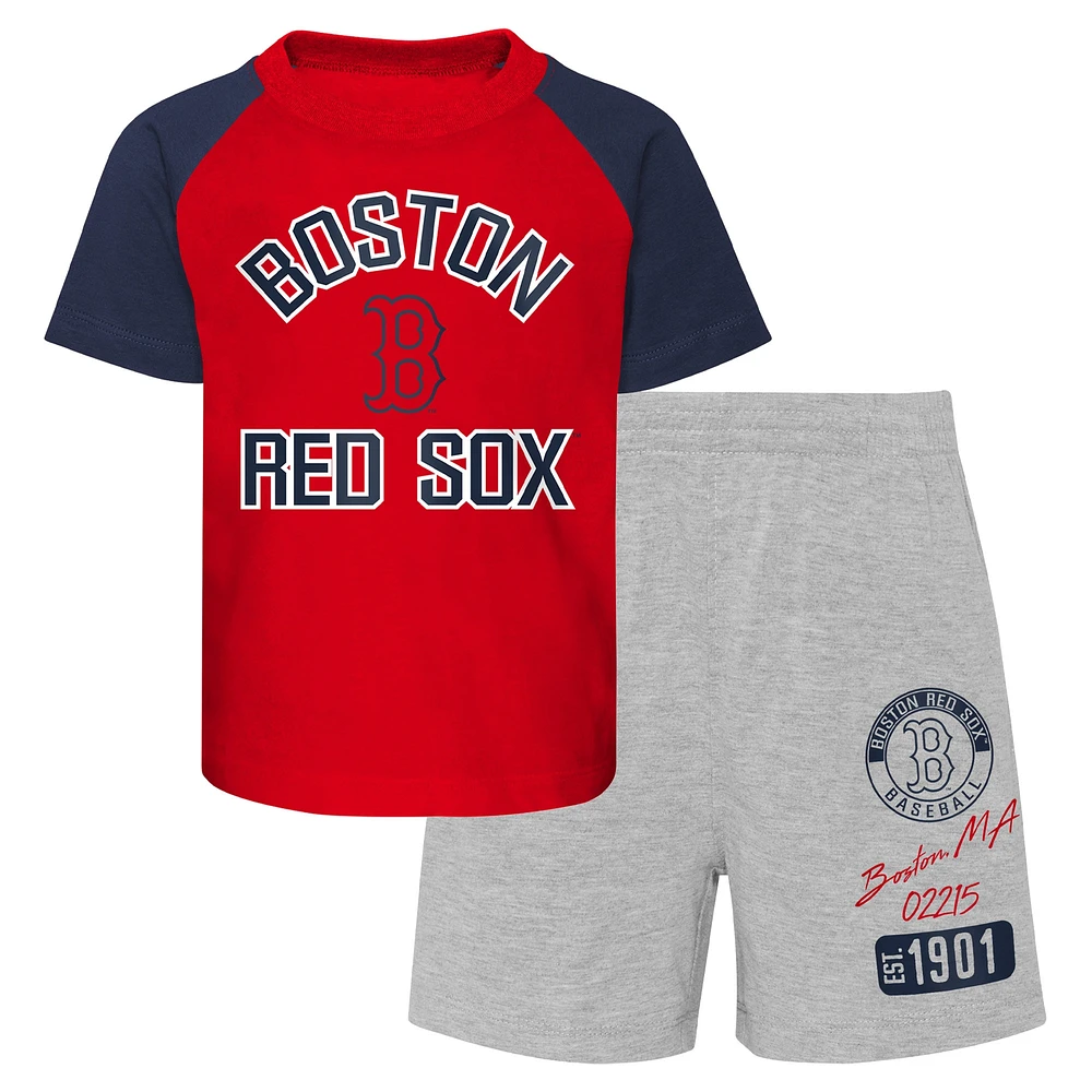 Outerstuff Infant Red/Heather Gray Boston Red Sox Ground Out Baller Raglan  T-Shirt and Shorts Set