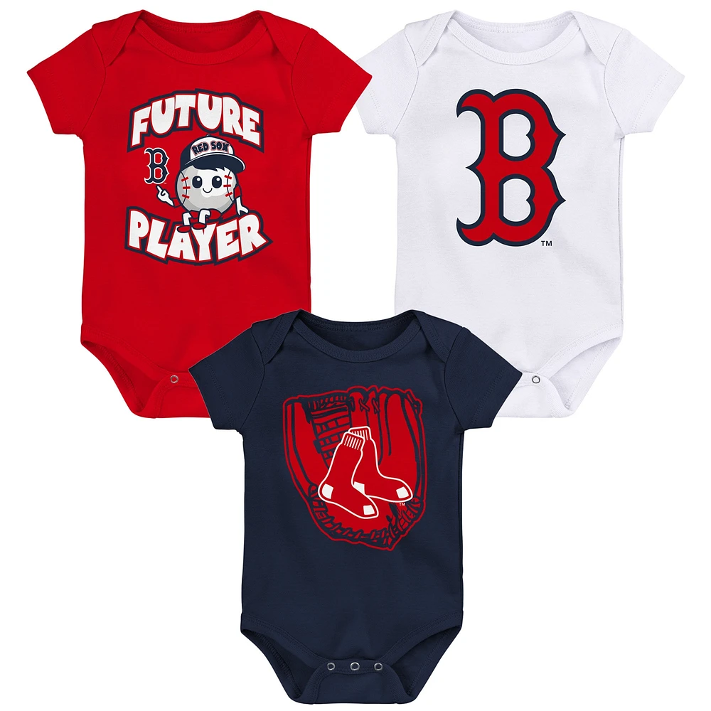 Lot de trois bodys pour bébé rouge/bleu marine/blanc Boston Red Sox Minor League Player