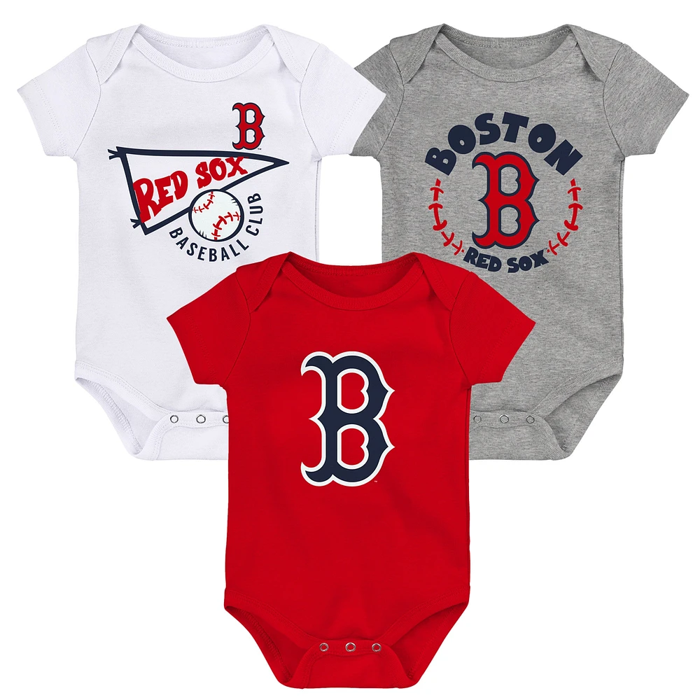 Lot de 3 bodys rouge/blanc/gris chiné Boston Red Sox Biggest Little Fan pour bébé