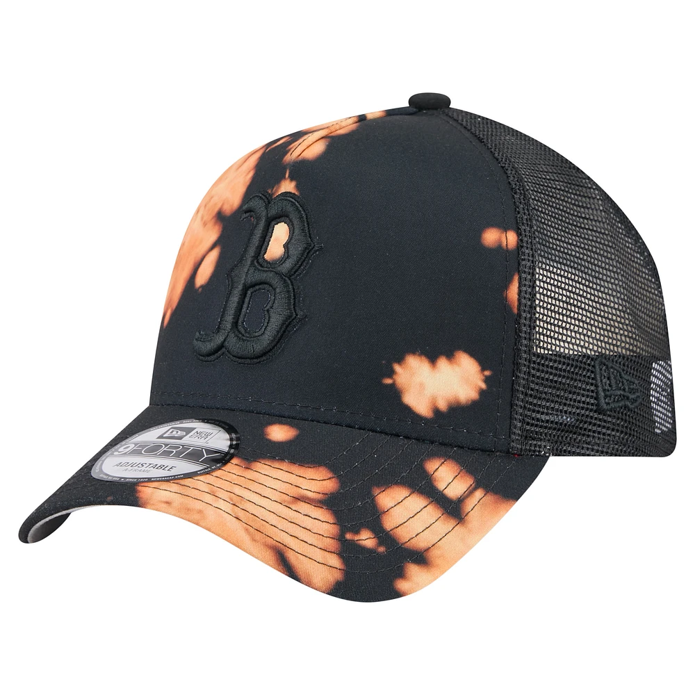 Men's New Era Black Boston Red Sox Bleached A-Frame 9FORTY Adjustable Hat
