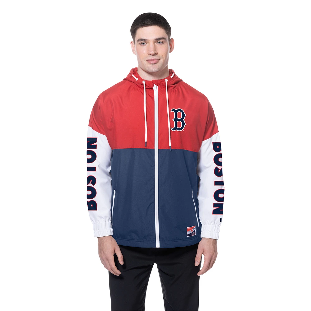 Men's New Era  Navy/Red Boston Red Sox Color Block Full-Zip Hoodie Windbreaker