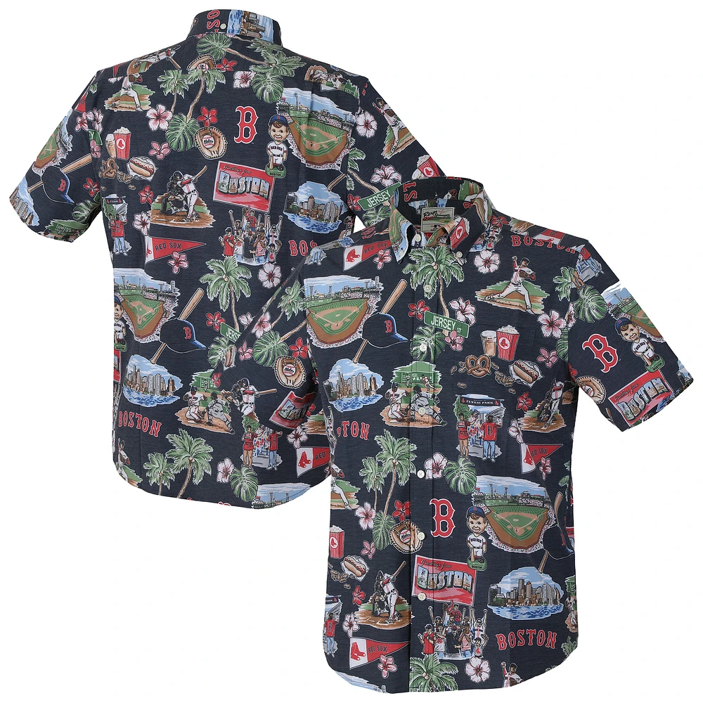 Chemise boutonnée bleu marine Reyn Spooner pour homme, motif Boston Red Sox Scenic Tri-Blend