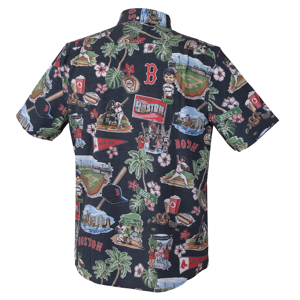 Chemise boutonnée bleu marine Reyn Spooner pour homme, motif Boston Red Sox Scenic Tri-Blend